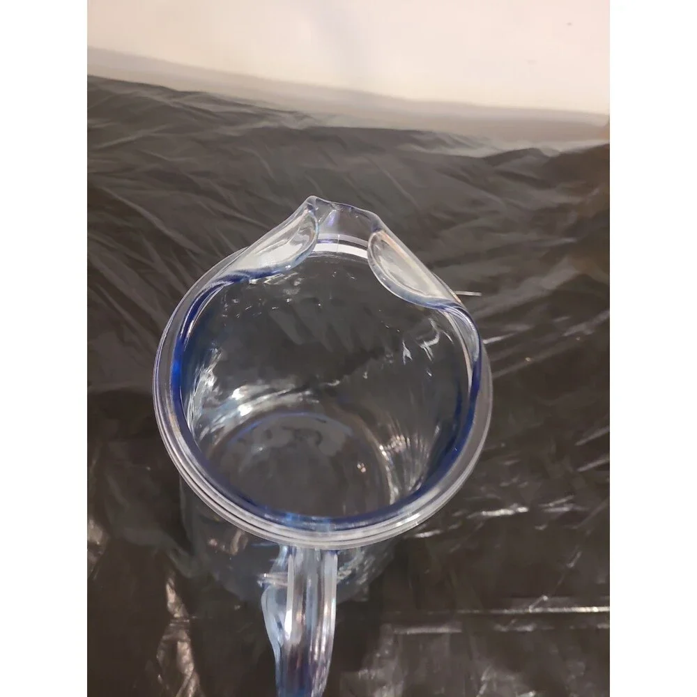 Vintage Indiana Blue Swirled Glass Water Pitcher with Ice Lip 9.25” H